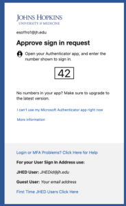 Screenshot showing the website requesting a MFA response