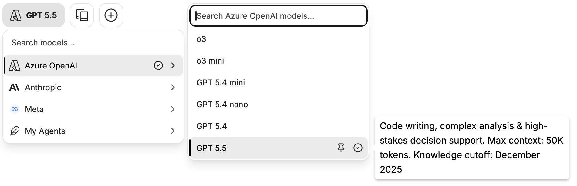 Screenshot of currently available OpenAI models. This information changes very frequently.